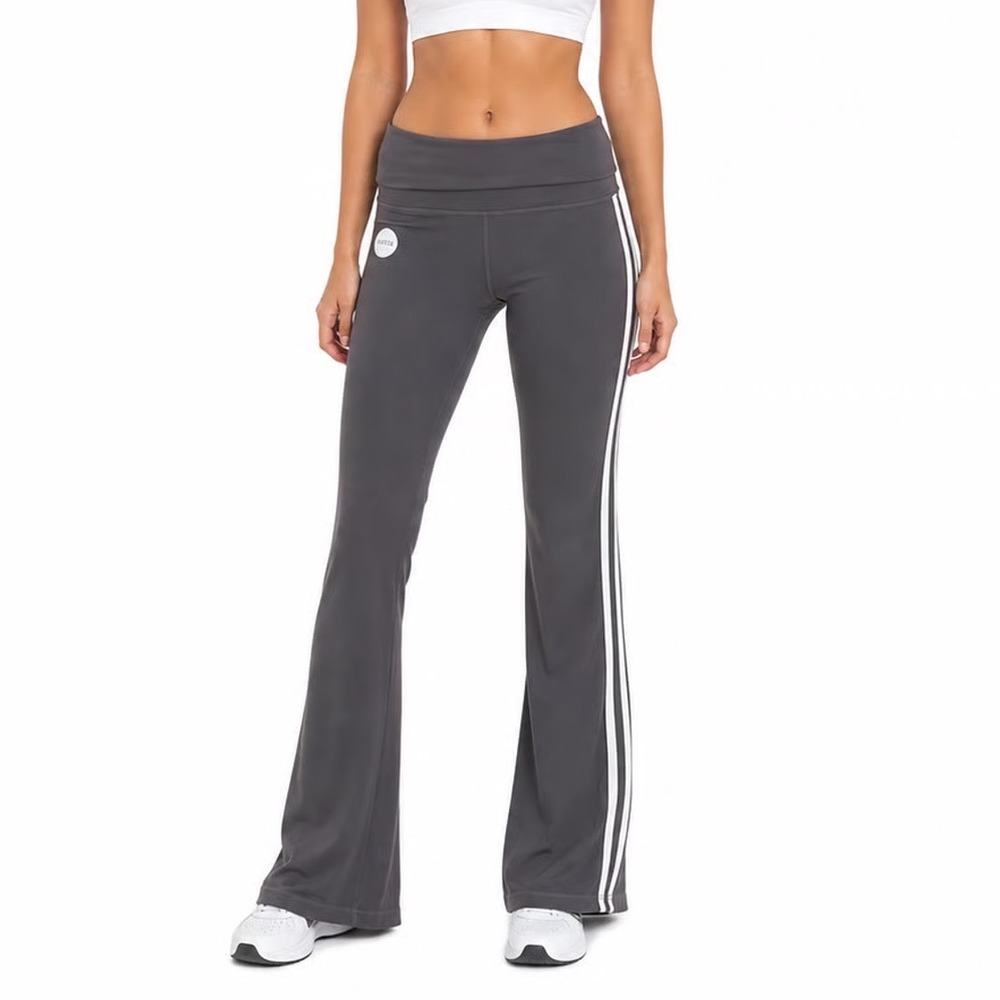 Women’s Gray Flare Leggings with Side Stripe